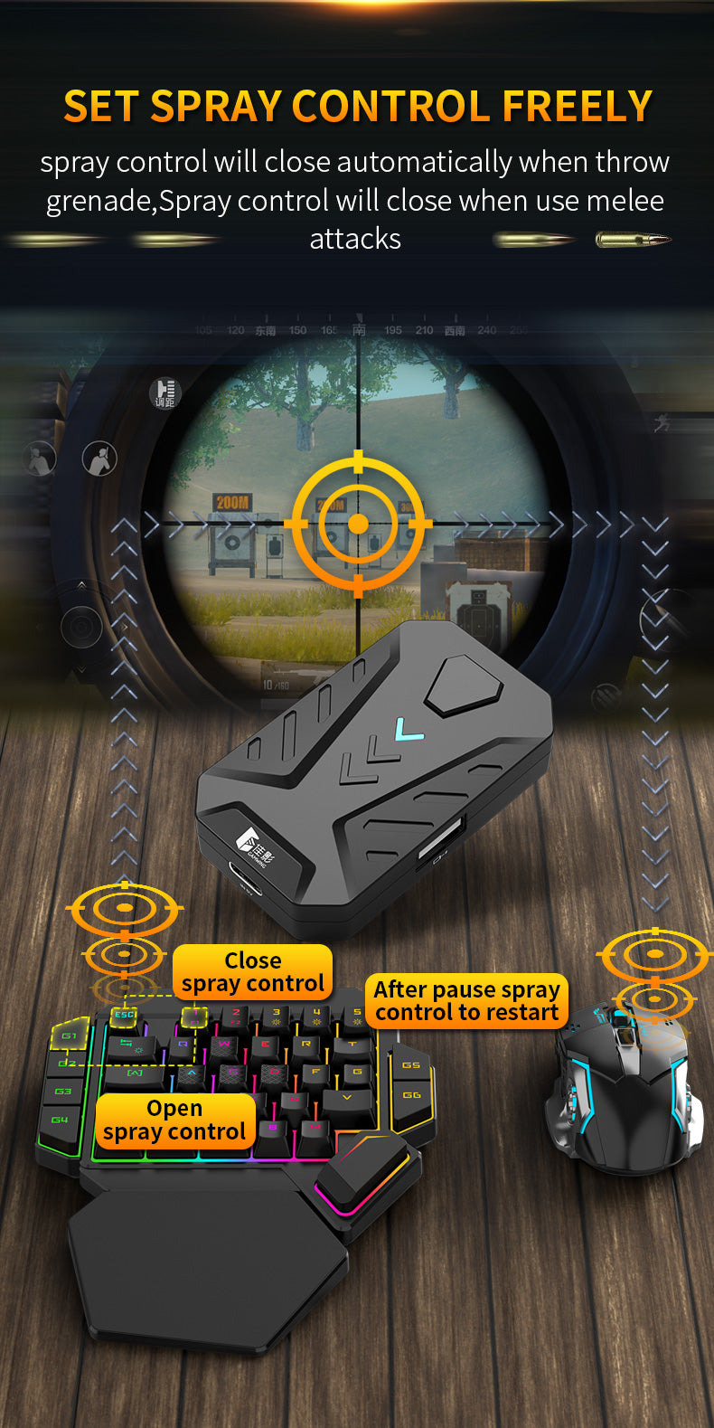Mixlite 喫雞王座，遊戲手把鍵鼠轉換器，適用於英雄聯盟手遊等遊戲的周邊