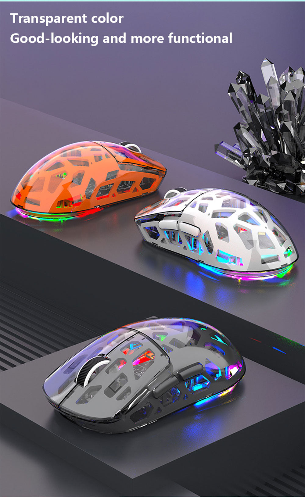 K-Snake BM560 藍牙無線三模鼠標，適用於臺式電腦、筆記本，透明外觀，適合辦公商務場景