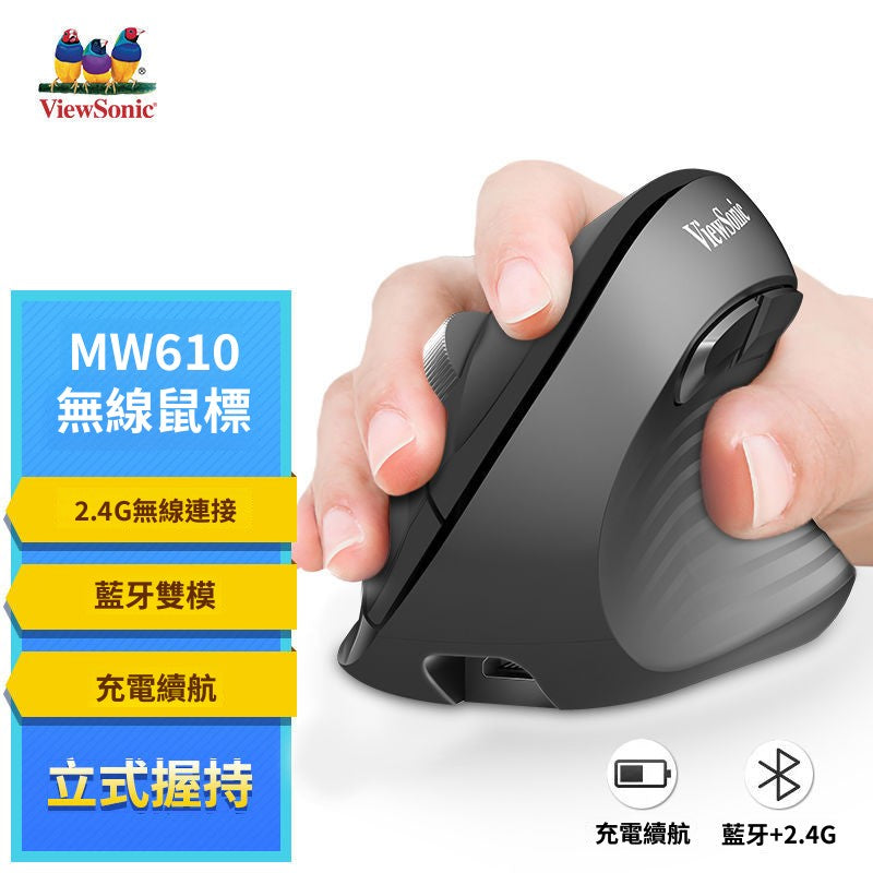 ViewSonic MW610垂直人體工學滑鼠，防汗防滑，發光設計，辦公室遊戲皆宜
