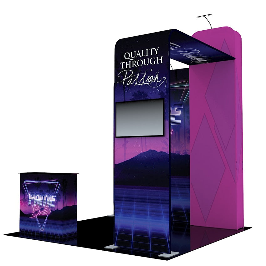 Customized 10ft Portable Trade Show Booth with Counter LED Lights TV Stand Pop Up Display Stand