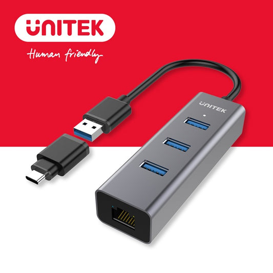 UNITEK Type-C+A 3-port USB3.0 HUB wired network card (Y-3083B)