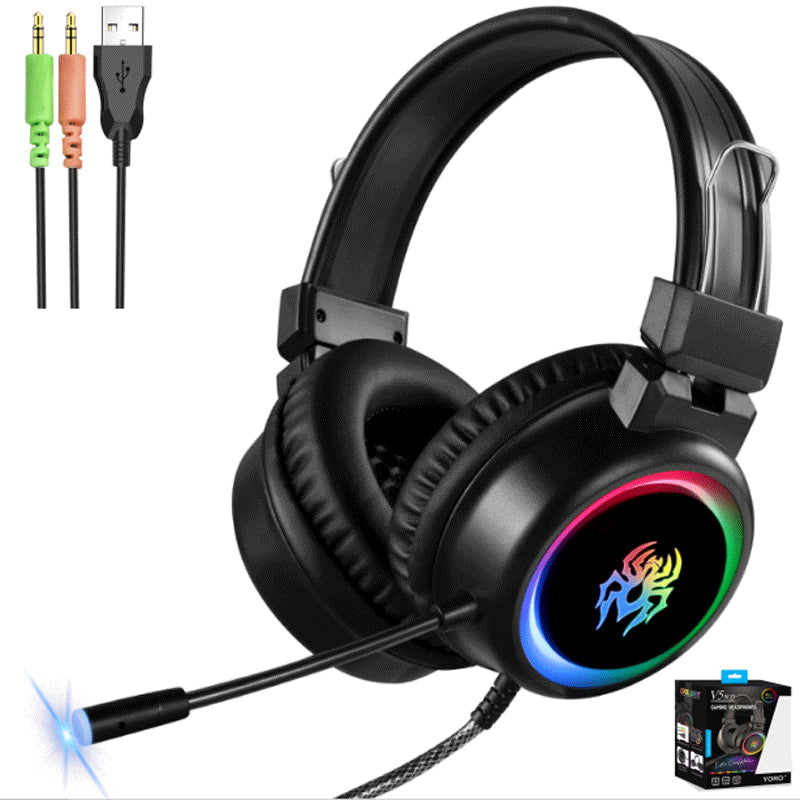 頭戴式 RGB電競耳機 USB有線麥克風 電腦 Xbox 網吧 CS發光游戲耳機