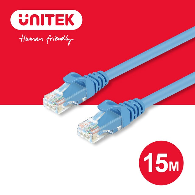 UNITEK 24K鍍金頭CAT6網路線 15M (藍色)(Y-C814ABL)