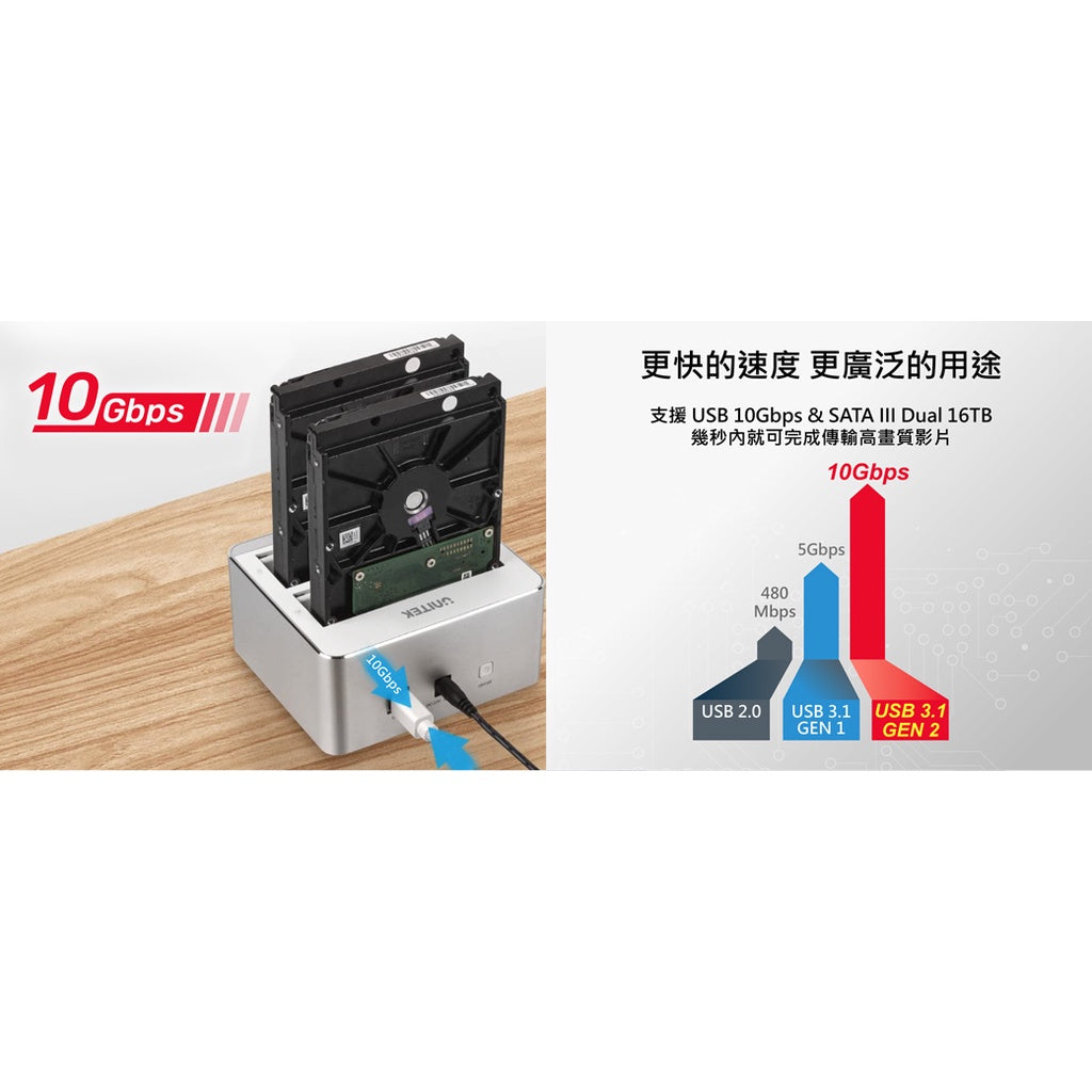 UNITEK USB3.1雙槽硬碟外接盒2.5/3.5吋(Y-3027)