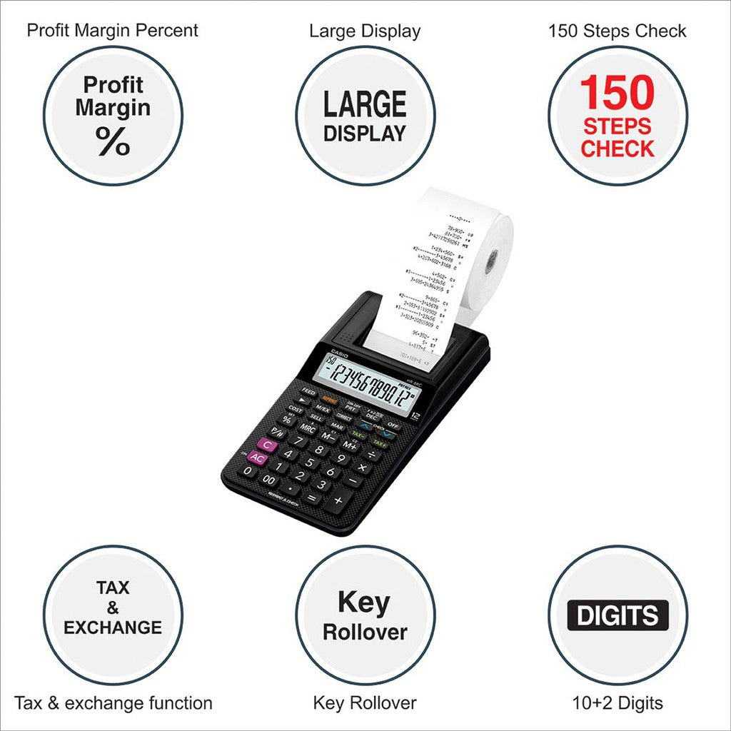 Casio Calculator HR-8RC Black Printing Calculator/12-digit Cash Register