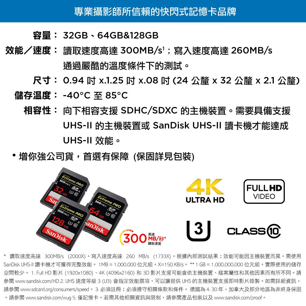 SanDisk ExtremePRO SDXC (U3) 128GB 記憶卡300MB