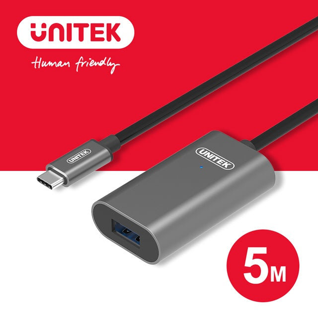 UNITEK USB-C (male) to USB-A (female) USB3.1 Gen1 aluminum alloy signal amplification extension cable 5M (Y-U304AGY)