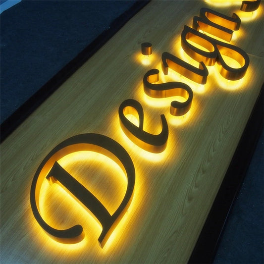 Customized stainless steel sign with gold 3D signature letters