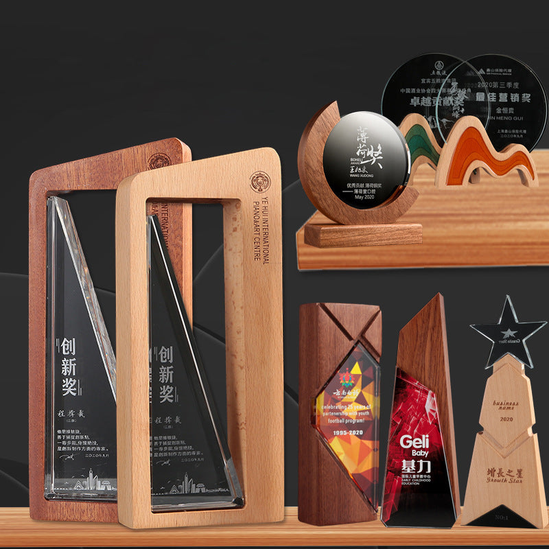 Professional customized solid wood crystal new trophy annual meeting award crystal commemorative gift