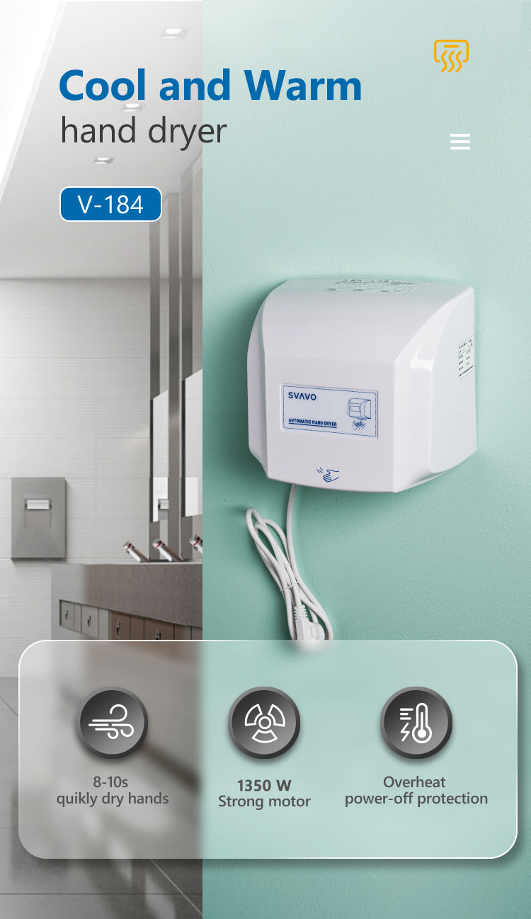 V-184 Wall-mounted Heating and Cooling 1350W Infrared Sensor Automatic Hand Dryer