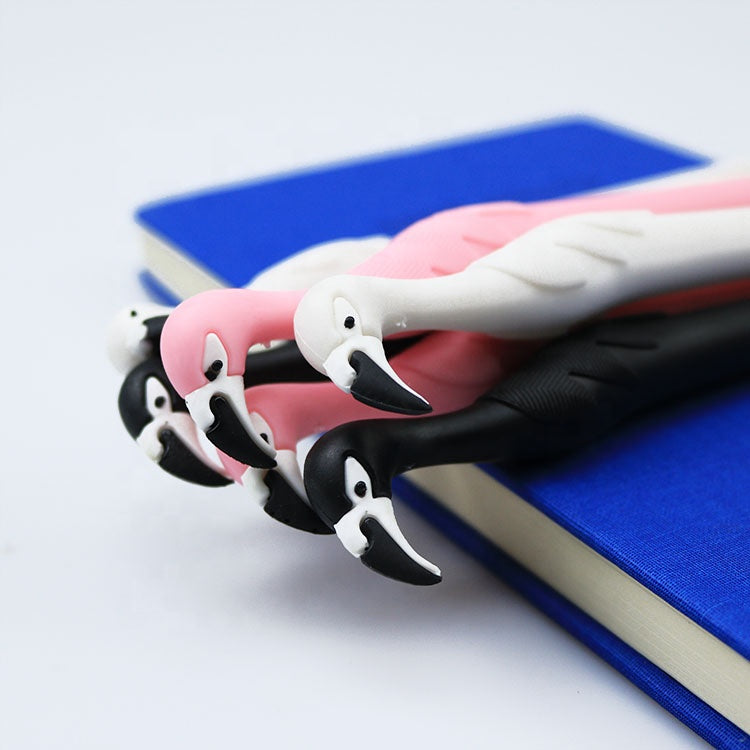 Promotional cute flamingo shape soft plastic children's gift gel pen with customized LOGO