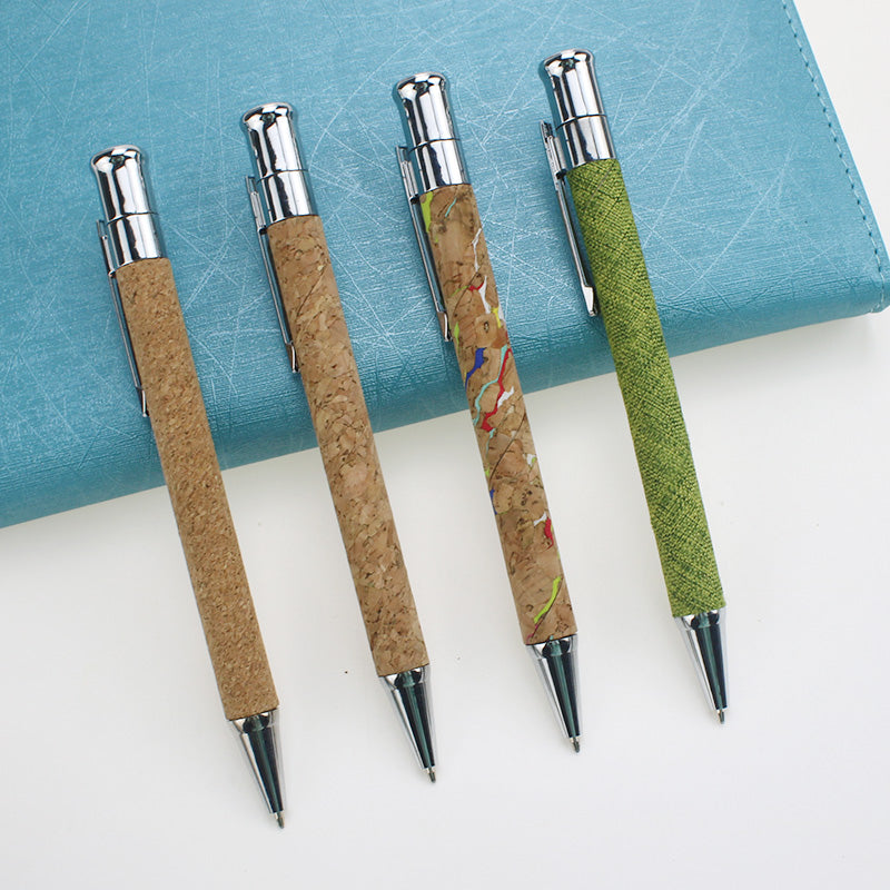 Customized biodegradable environmentally friendly LOGO cork ballpoint pen with metal clip custom LOGO