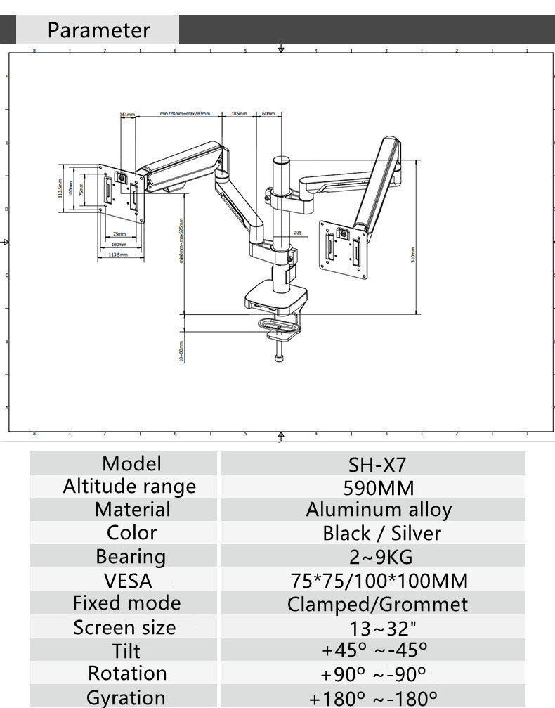 Computer screen with C-clip 100*100 LED dual monitor arm mounting desktop stand suitable for 10"-32"