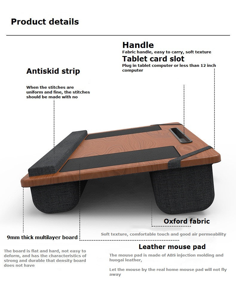 Home office laptop desk accommodates laptops up to 17 inches with cushioned wrist rest, mouse pad, tablet and phone holder