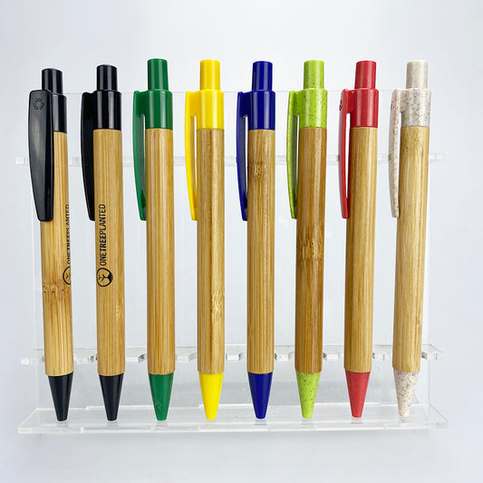 Promotional customized LOGO bamboo ecological pen with plastic clip