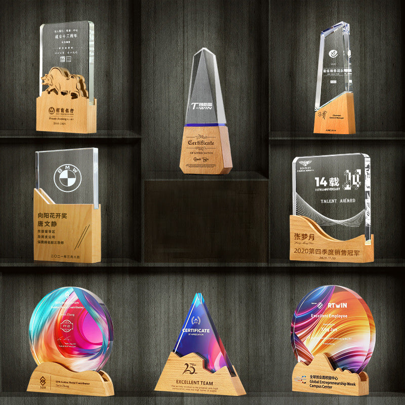 High-quality creative classic high-quality customized solid wood crystal trophy award ceremony trophy