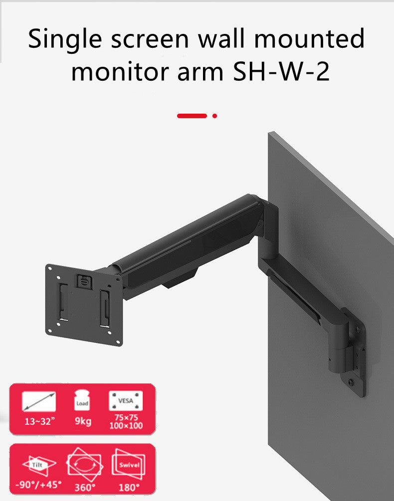 SH-W2-WALL VESA 100x100 Air Spring Fully Dynamic Height Adjustable Unique LCD Monitor Arm Wall Mount Bracket