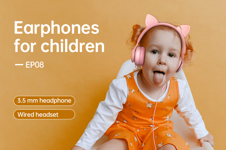 Cute Cat Ears Children's Microphone Line Control Headphones Online Class Headphones EP08