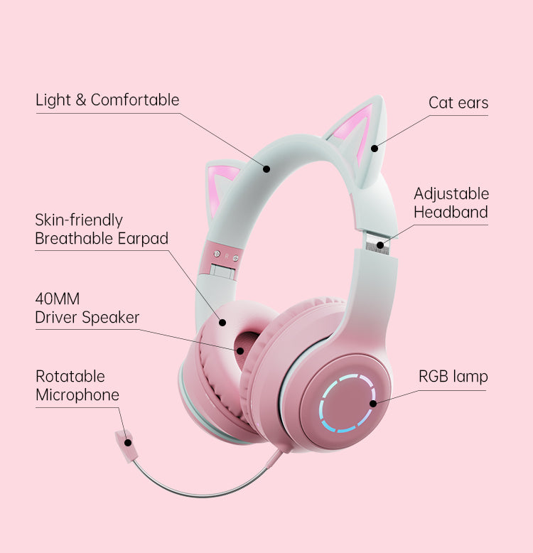 Wireless Bluetooth BT029C Luminous Cat Ear Gaming Esports Anchor Headphones