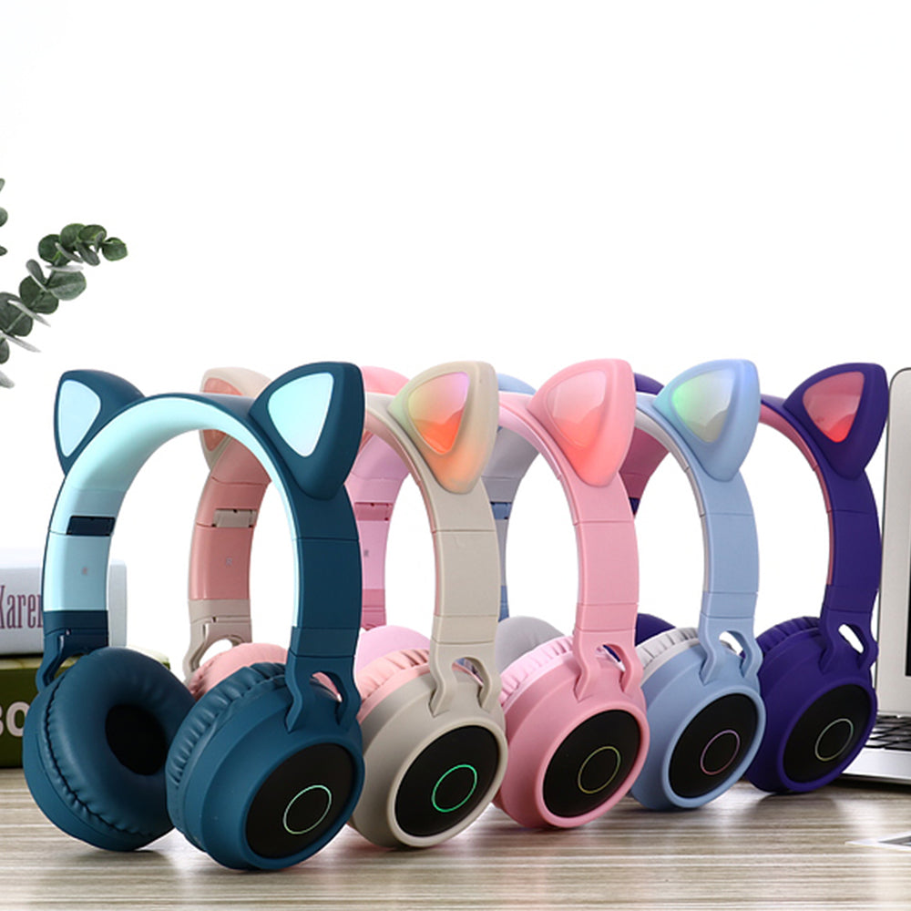 Cute Cat Ear Headphones BT028C Wireless Head-mounted Cartoon Bluetooth Gaming Headset