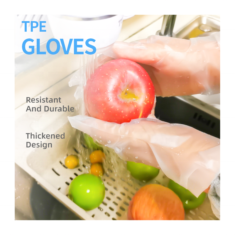 Durable food-grade household catering kitchen baking disposable TPE thickened gloves 100 pieces