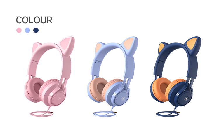 Cute Cat Ears Children's Microphone Line Control Headphones Online Class Headphones EP08