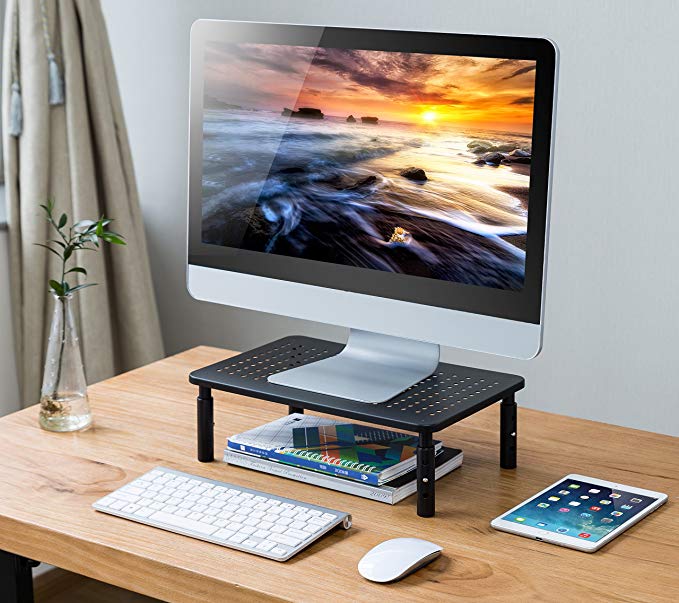 3 Height Adjustable Monitor Stand Ergonomic Metal Monitor Lift Stand for Laptops, Computers, iMacs, PCs, Printers, Desktops