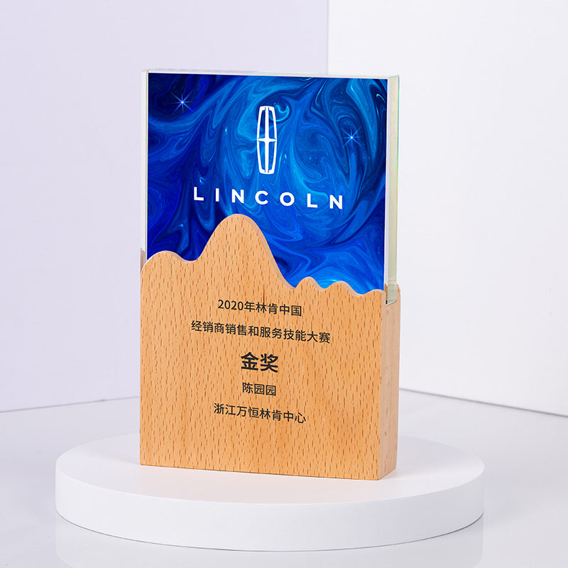 Solid wood crystal new product trophy award crystal commemorative trophy