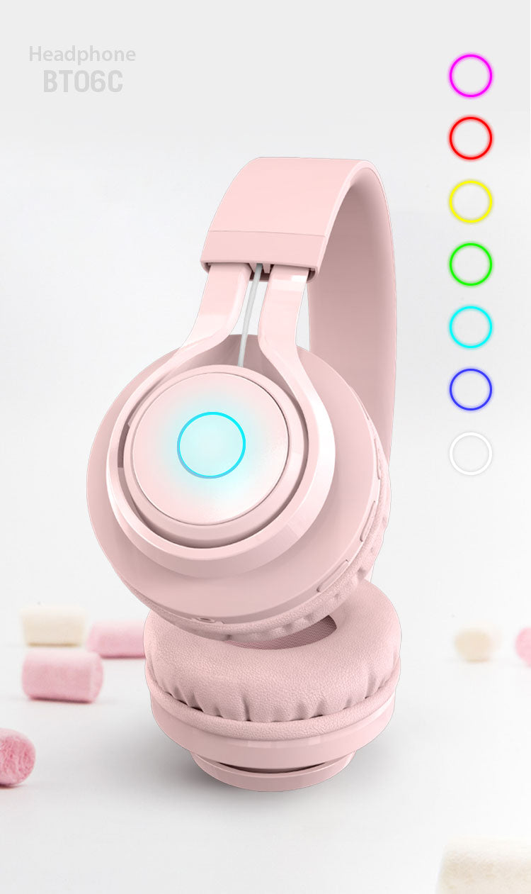 兒童耳機音樂女生耳機 BT06C+ 頭戴式藍牙耳機有線無線發光RGB
