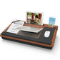 Home office laptop desk accommodates laptops up to 17 inches with cushioned wrist rest, mouse pad, tablet and phone holder