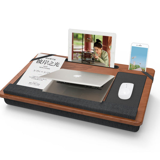 Home office laptop desk accommodates laptops up to 17 inches with cushioned wrist rest, mouse pad, tablet and phone holder