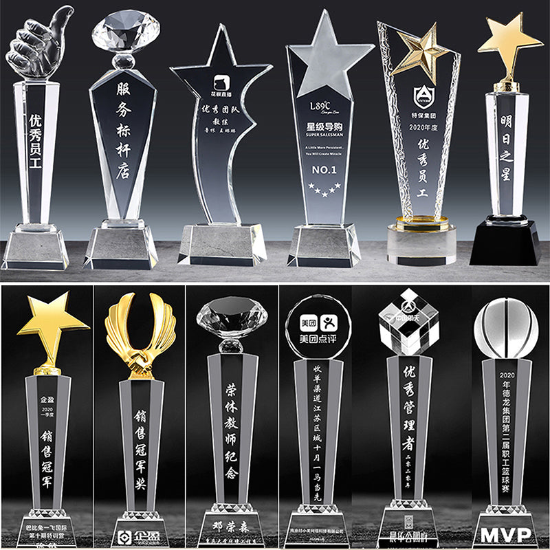 Customized crystal trophies for sports events to commemorate outstanding employees