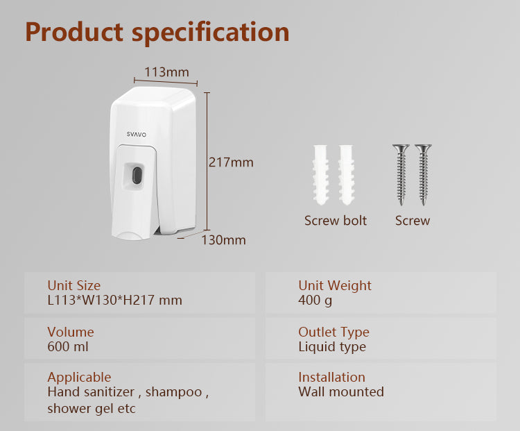 VX687 Refillable Wall Mounted Manual Liquid Spray Foam Soap Dispenser