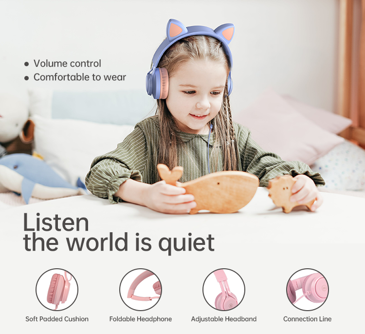 Cute Cat Ears Children's Microphone Line Control Headphones Online Class Headphones EP08