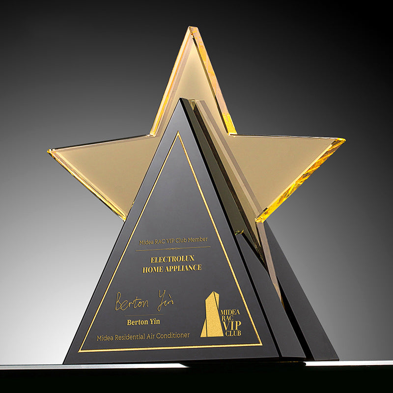 定制刻字創意體育比賽五角星水晶紀念獎杯