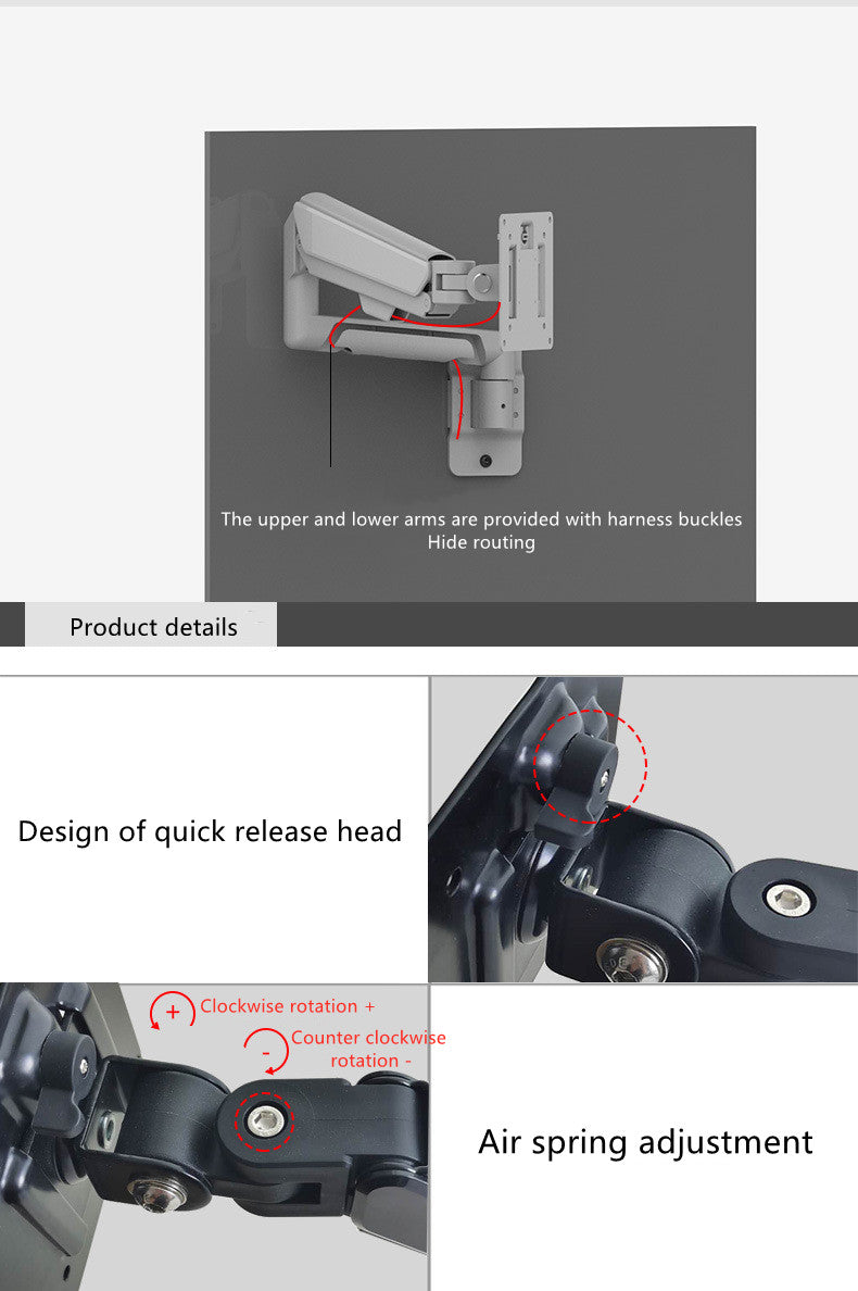 SH-W2-WALL VESA 100x100 Air Spring Fully Dynamic Height Adjustable Unique LCD Monitor Arm Wall Mount Bracket