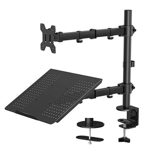 Wall Mount+Sit-Stand Monitor Keyboard Stand Gas Spring Arm Ergonomic Full Motion 15-27 Inch LCD Monitor Mounting Bracket