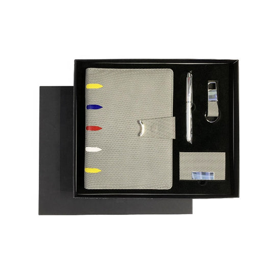 Business set with notebook, ballpoint pen, keychain and business card holder