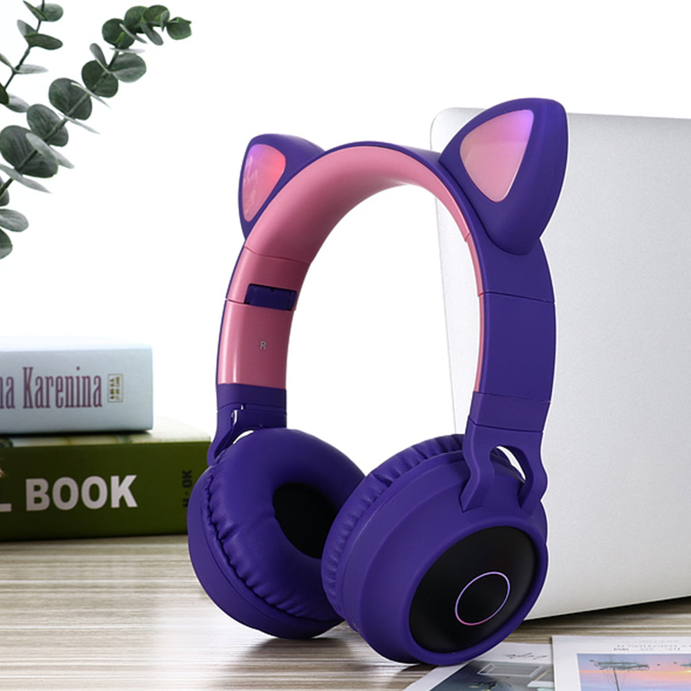 Cute Cat Ear Headphones BT028C Wireless Head-mounted Cartoon Bluetooth Gaming Headset