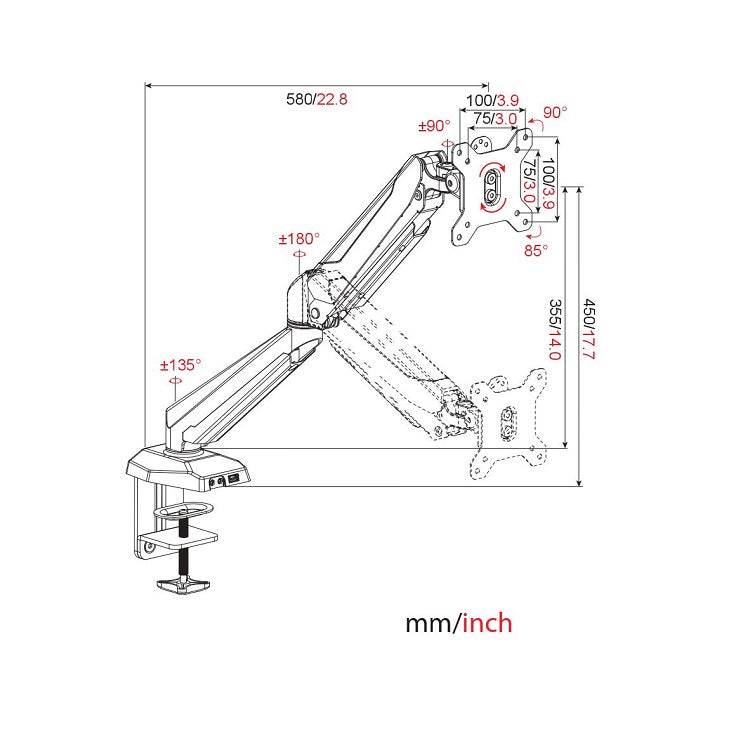 Desktop Mount Monitor Stand Fully Dynamic Rotating Gas Spring Suitable for 15"-27" Computer Monitors