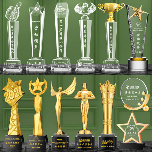 Customized LOGO free engraving solid wood crystal trophy