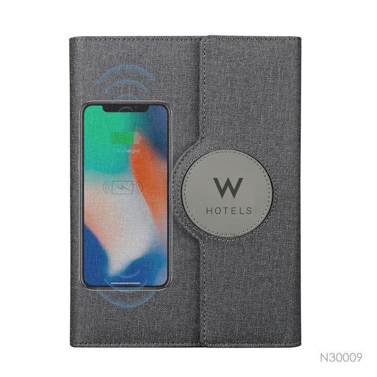 PU leather notebook with 5000mAh power bank wireless charging A5 notebook gift