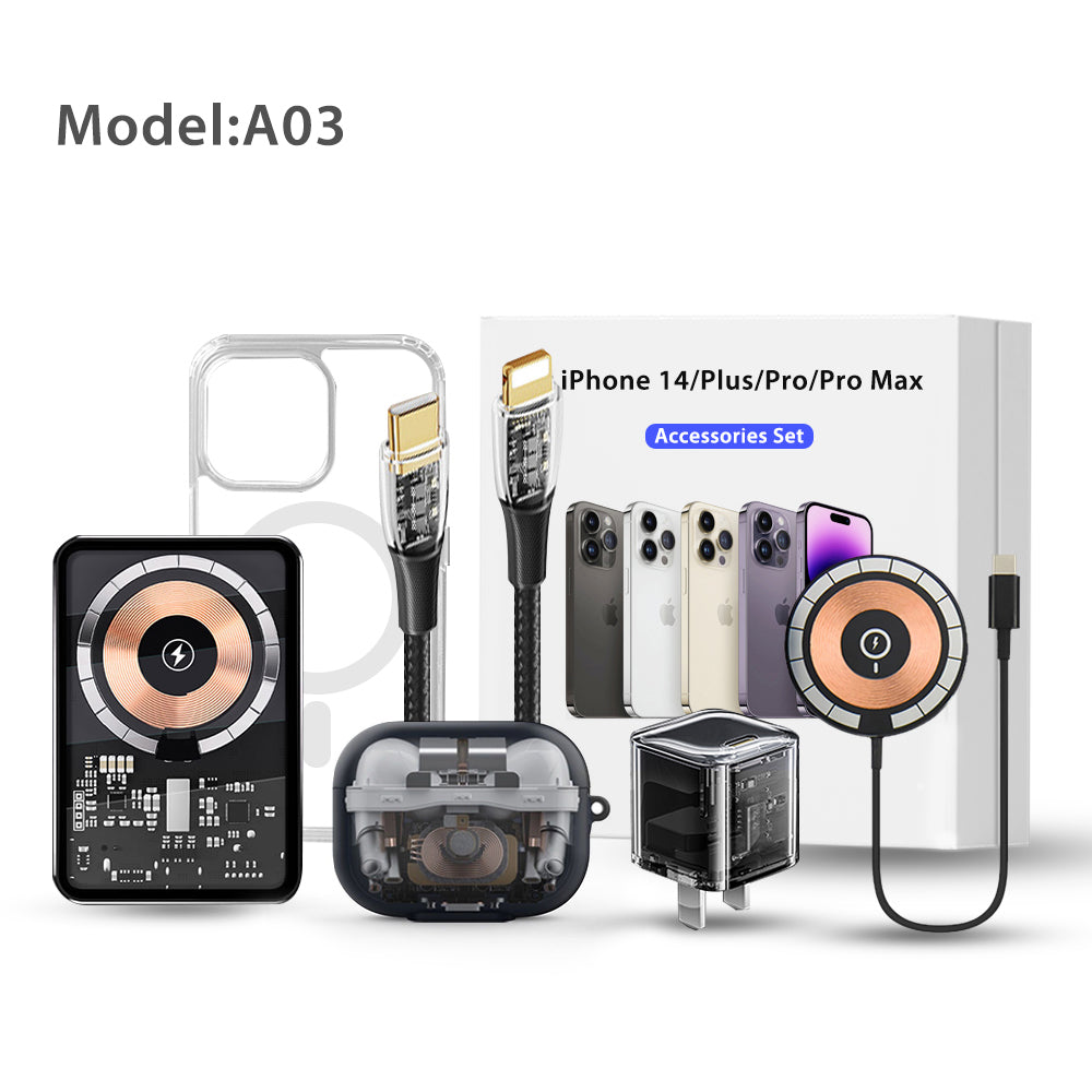 6-in-1 Bluetooth Headphone Charger Magnetic Power Bank Travel Charger Phone Case Gift Box Set for iPhone 14 Pro 13