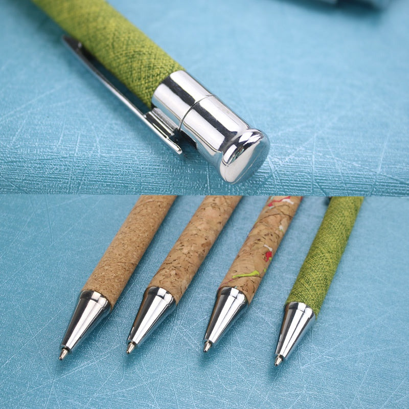 Customized biodegradable environmentally friendly LOGO cork ballpoint pen with metal clip custom LOGO