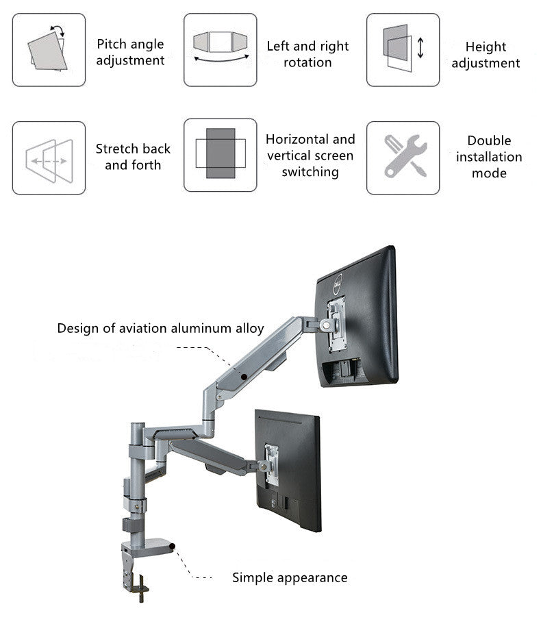 Computer screen with C-clip 100*100 LED dual monitor arm mounting desktop stand suitable for 10"-32"