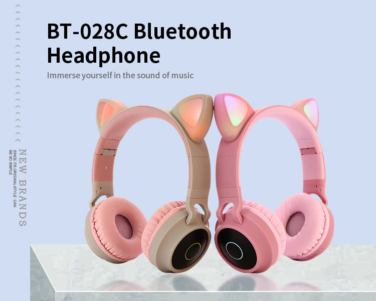 Cute Cat Ear Headphones BT028C Wireless Head-mounted Cartoon Bluetooth Gaming Headset