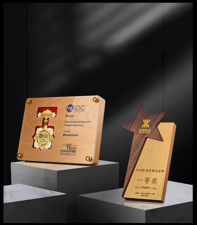 High-quality creative classic high-quality customized solid wood crystal trophy award ceremony trophy