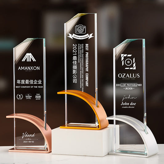 Customized engraved crystal metal trophy decoration event award honor crystal trophy