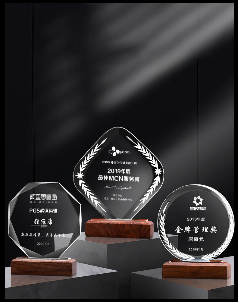 High-quality creative classic high-quality customized solid wood crystal trophy award ceremony trophy