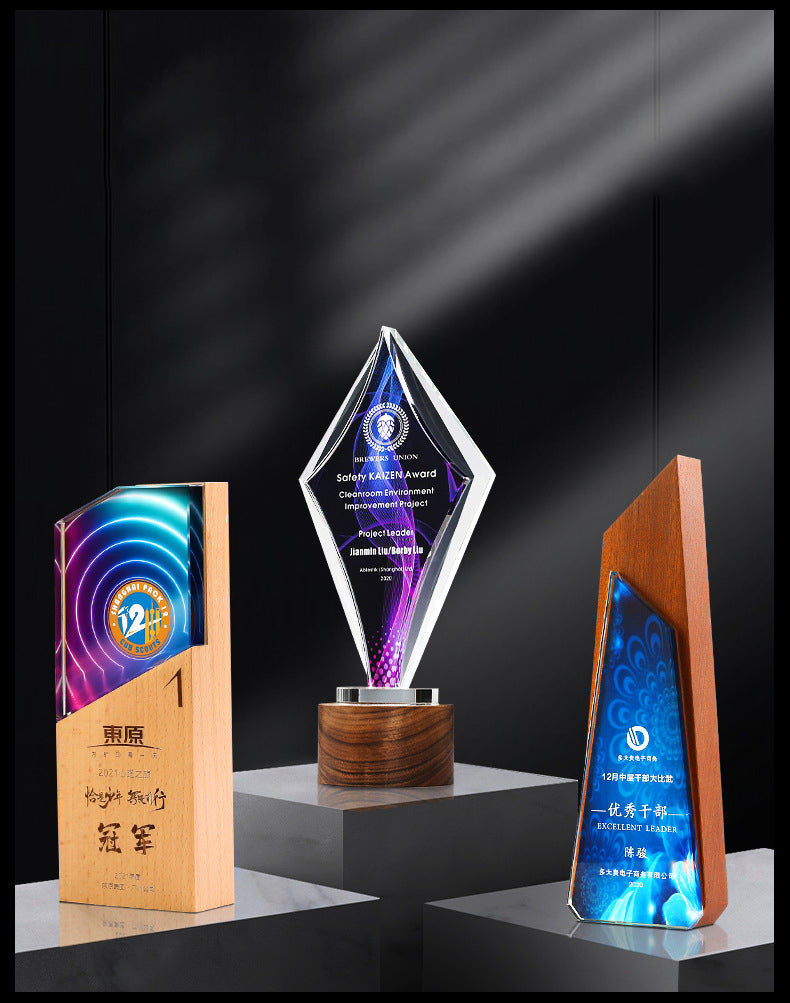 High-quality creative classic high-quality customized solid wood crystal trophy award ceremony trophy